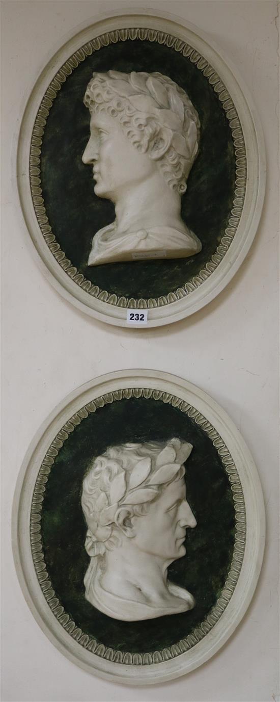 Two plaster relief plaques of Emperors 40cm diam